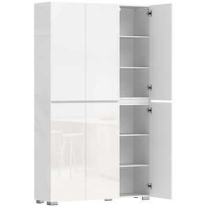 HOMCOM Bufet înalt pentru bucătărie dulap de bucătărie cu finisaj lucios 6 uși cu închidere silențioasă rafturi reglabile alb | Aosom Romania imagine