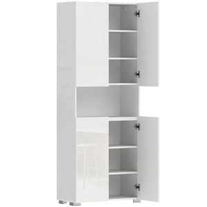 HOMCOM Dulap Bucătărie Înalt 180cm, Mobilier Depozitare cu Uși Soft-Close, Raft Deschis, 2 Dulapuri, Rafturi Ajustabile, Stil Modern pentru Sufragerie sau Bucătărie, Alb Lucios | Aosom Romania imagine