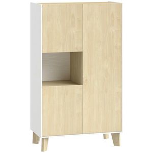 HOMCOM Bufet pentru living, mobilier de depozitare cu 6 compartimente și uși cu închidere amortizată, 80x40x135cm, alb și lemn natural | Aosom Romania imagine