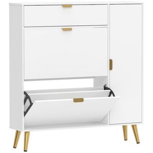 HOMCOM Dulap pentru Pantofi Slim cu Uși Rabatabile, Rafturi Reglabile, pentru 12 Perechi, Alb | Aosom Romania imagine