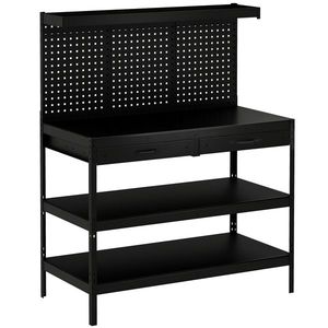 HOMCOM Banc de lucru cu rafturi reglabile, stație de lucru robustă cu panou perforat și 2 sertare, 122 x 61 x 156 cm, Negru | Aosom Romania imagine