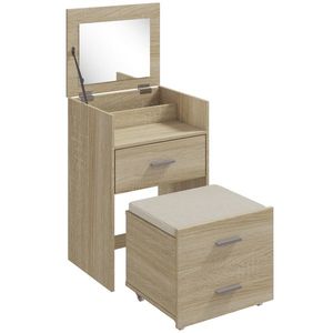 HOMCOM Masă de Toaletă cu Oglindă Rabatabilă, Natural | Aosom Romania imagine
