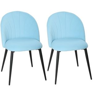 HOMCOM Set de 2 Scaune de Sufragerie din Catifea, Scaune Bucătărie cu Spătar Curbat în Formă de Scoică, Picioare din Oțel, Stil Nordic, Scaun Tapițat pentru Bucătărie, Dormitor, Living, Albastru Deschis | Aosom Romania imagine
