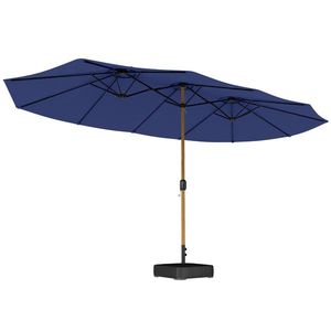 Outsunny Umbrelă Dublă de Grădină 4.7x2.8 m, Umbrelă de Exterior cu Manivelă, Bază Cruce, Saci de Nisip, Husă de Protecție, 12 Spițe, Anti-UV, pentru Terasă și Balcon, Albastru Închis | Aosom Romania imagine