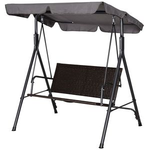 Outsunny Balansoar Hollywood, Balansoar de Grădină cu Baldachin, Acoperiș Reglabil, Negru + Maro + Gri | Aosom Romania imagine