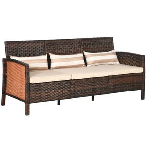 Outsunny Canapea de exterior cu 3 locuri, din ratan PE, cu perne confortabile și detașabile, 173x68x78 cm, maro | Aosom Romania imagine