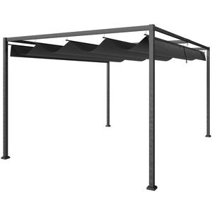 Outsunny Pergolă 3x2 m cu Acoperiș Retractabil, Orificii de Drenaj, Țepușe și Șuruburi, Pergolă de Grădină din Poliester și Metal, pentru Terasă, Curte, Exterior, Negru | Aosom Romania imagine