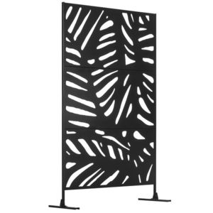Outsunny Separator Decorativ de Exterior cu Model Frunze Mari și 2 Picioare, Panou de Grădină înalt din Oțel pentru Balcon și Terasă, 122x45x198 cm, Negru | Aosom Romania imagine