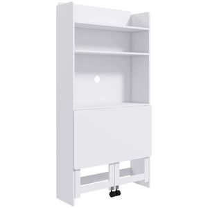 HOMCOM Birou cu Rafturi, Blat Pliabil, 2 Roți și 4 Rafturi, Birou Compact Modern cu Orificiu pentru Cabluri, Masă pentru Computer, Casă Birou Cameră de Studiu, 80x69x155 cm, Alb | Aosom Romania imagine