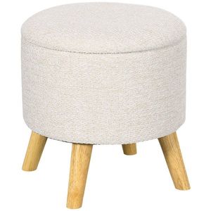 HOMCOM Pouf rotund suport pentru picioare, taburet cu spațiu de depozitare, picioare din lemn, design modern, crem | Aosom Romania imagine