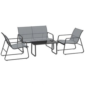 Outsunny Set Mobilier de Grădină din 4 Piese, cu Bancă de Exterior cu 2 Locuri, 2 Scaune și Măsuță de Cafea cu Blat din Sticlă Securizată, Set Mobilier de Exterior din Metal și Textilenă, Gri Deschis | Aosom Romania imagine