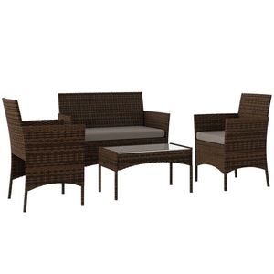 Outsunny Set Mobilier de Grădină din 4 Piese cu Canapea, 2 Fotolii și Măsuță de Cafea, 102x58x82 cm, Maro | Aosom Romania imagine