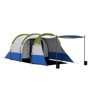 Outsunny Cort de Camping pentru 2-3 Persoane, Impermeabil, cu 2 Zone și 3 Intrări, 420x200x150 cm, Verde | Aosom Romania imagine