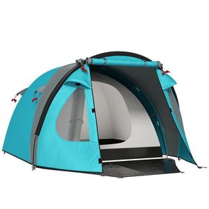 Outsunny Cort de Camping pentru 3 Persoane cu Cameră, Verandă, și Geantă de Transport, 3.23x2.48x1.5 m, Albastru | Aosom Romania imagine