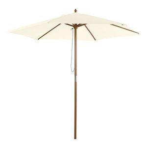 Outsunny Umbrelă Rotundă de Grădină din Bambus și Poliester 2.5x2.3m Crem/Alb | Aosom Romania imagine