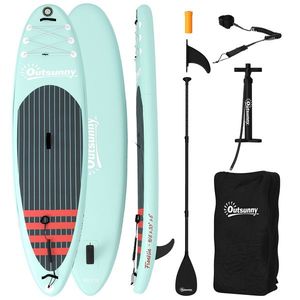 Outsunny Placă de Paddle Surf Gonflabilă 320 cm, cu Suprafață Antiderapantă, Vâslă Reglabilă din Aluminiu, Aripioară, Pompă și Rucsac | Aosom Romania imagine