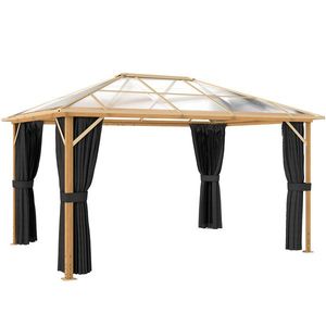 Outsunny Pavilion de grădină cca. 4x3 m Aluminiu cu acoperiș din policarbonat 6 mm, plasă anti-țânțari, 4 laterale, aspect lemn, Lemn natural | Aosom Romania imagine
