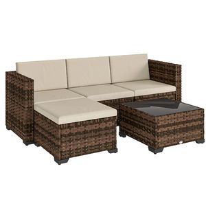 Outsunny Set de grădină exterior din ratan 5 piese cu perne 2 fotolii de colț fotoliu fără brațe taburet și masă | Aosom Romania imagine