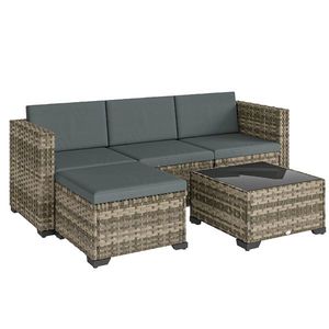 Outsunny Set exterior de grădină din ratan 5 piese cu perne 2 fotolii de colț fotoliu fără brațe suport pentru picioare și masă | Aosom Romania imagine