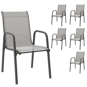 Outsunny Set de 6 Scaune de Grădină Exterioare Stivuibile cu Cotiere, Șezut și Spătar din Plasă, Cadru Metalic, Gri | Aosom Romania imagine