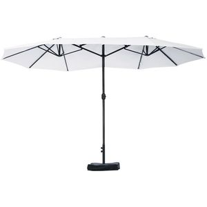 Outsunny Umbrelă Dublă cu 12 Spițe, Bază în Cruce și Manivelă, din Oțel și Poliester, 455x265x238 cm, Bej | Aosom Romania imagine