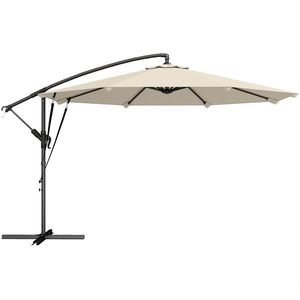 Outsunny Umbrelă laterală aprox. Ø300 cm Reglabilă Umbrelă cu manivelă Picior în cruce Coarde de vânt Husă de protecție Crem-alb | Aosom Romania imagine