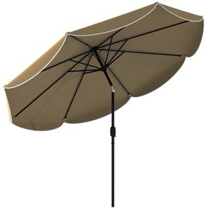 Outsunny Umbrelă Terasă Exterioară Ø2, 7 m cu Înclinare Reglabilă 3 Poziții Manivelă și Volant Khaki | Aosom Romania imagine