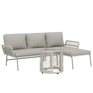 Outsunny Set mobilier de grădină din poliratan 3 piese, set lounge cu chaiselongue canapea pentru două persoane masă cu sticlă perne detașabile | Aosom Romania imagine