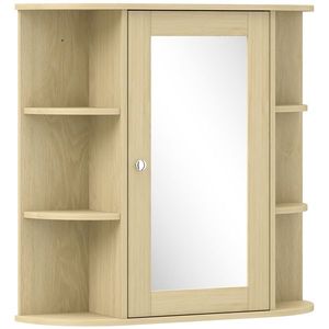 HOMCOM Dulap de baie cu oglindă Dulap de perete cu rafturi deschise 66x17x63 cm Natural | Aosom Romania imagine