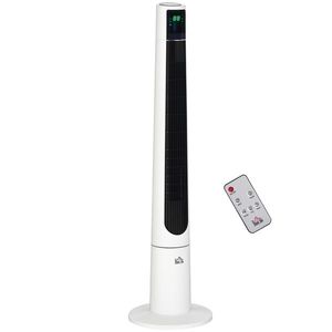 HOMCOM Ventilator Turn cu 3 Moduri și 3 Viteze cu Cronometru 12h, Ventilator de Podea ABS cu Telecomandă, Ø32x118.2 cm, Alb | Aosom Romania imagine