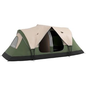 Outsunny Cort de Camping pentru 6-8 Persoane cu 2 Camere Separate și Uși cu Fermoar, 450x215x180 cm, Verde | Aosom Romania imagine
