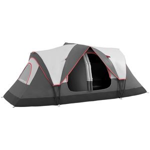 Outsunny Cort de Camping pentru 6-8 Persoane cu 2 Camere Separate și Uși cu Fermoar, 450x215x180 cm, Gri | Aosom Romania imagine