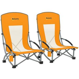 Outsunny Set de 2 scaune de plajă pliabile scaune de camping pliante ușoare sac de transport suport pentru pahare 70 x 58 x 79 cm portocaliu | Aosom Romania imagine