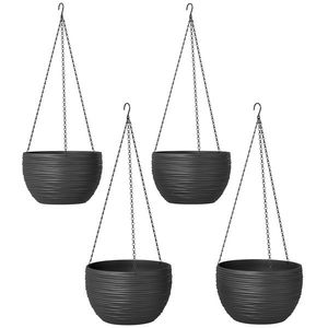 Outsunny Ghivece pentru plante de exterior și interior, auto-udare, ghivece suspendate cu lanțuri metalice, 4 bucăți, negru | Aosom Romania imagine