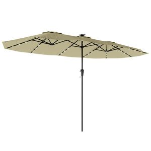 Outsunny Umbrelă dublă de grădină 4x2 m cu 36 de lumini LED UPF50+ Manivelă 12 tije Rezistentă la apă Bej | Aosom Romania imagine