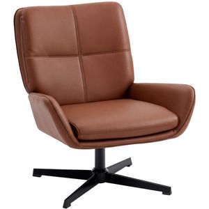 HOMCOM Fotoliu pentru Living tapițat în PU Fotoliu de Lectură cu Șezut Căptușit Brațe Picioare Metalice Maro | Aosom Romania imagine