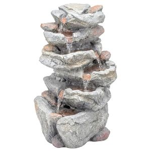 Outsunny Fântână de exterior cu design de rocă în 6 niveluri, cascadă de apă cu lumini LED, debit reglabil, gri | Aosom Romania imagine