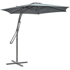 Outsunny Umbrelă cu braț lateral Ø293cm umbrelă de soare cu levier lateral, bază în cruce, protecție la vânt, rezistentă la apă Gri închis | Aosom Romania imagine