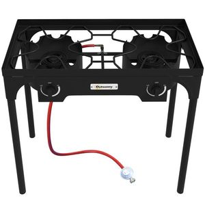 Outsunny Aragaz cu 2 Arzatoare cu Propan, 150.000 BTU de Inalta Presiune pentru Exterior pentru Gatit in Gradina, Camping, Prajire Curcani imagine