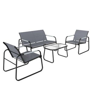 Outsunny Set de Grădină 4 Piese, Canapea cu 2 Locuri, 2 Fotolii, Măsuță din Sticlă Temperată, Gri | Aosom Romania imagine