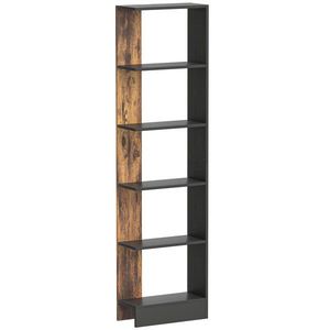 HOMCOM Raft Îngust cu 5 Etajere, Raft Economisitor de Spațiu Modern din Lemn, Bibliotecă pentru Baie, Living, Dormitor, Birou, 45x21x170 cm, Maro Rustic | Aosom Romania imagine