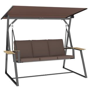 Outsunny Balansoar de Grădină cu 3 Locuri și Acoperiș Reglabil, Balansoar de Exterior din Metal cu Tăvi pentru Băuturi, Perne Imbătute, Capacitate 360kg, pentru Terasă sau Balcon, 222x131x175 cm, Maro | Aosom Romania imagine