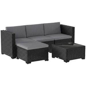 Outsunny Set Modular de Grădină din Rattan cu Perne, Canapea de Colț Gri, 5 Piese | Aosom Romania imagine