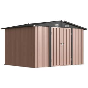 Outsunny Magazie Metalică 305 x 245 cm, Căsuță de Grădină Rezistentă cu 4 Guri de Aerisire și Uși Duble cu Încuietoare, Maro | Aosom Romania imagine