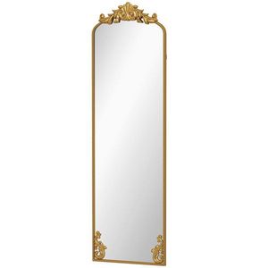 HOMCOM Oglindă de Podea Stil Baroc, 50x160 cm Oglindă de Perete și Autoportantă cu Ramă Metalică, pentru Dormitor, Living și Hol, Auriu | Aosom Romania imagine