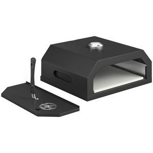 Outsunny Mini Cuptor pentru Pizza din Metal cu Piatră din Cordierit și Termometru Integrat, 53x40x18, 5 cm, Negru | Aosom Romania imagine