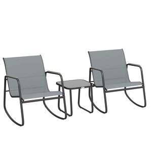 Outsunny Set Bistro din 3 Piese, Set de Grădină cu 2 Scaune de Exterior cu Mișcare de Legănare din Textilenă Respirabilă, Masă cu Blat din Sticlă, Set Masă și Scaune din Oțel pentru Terasă și Balcon, Gri | Aosom Romania imagine