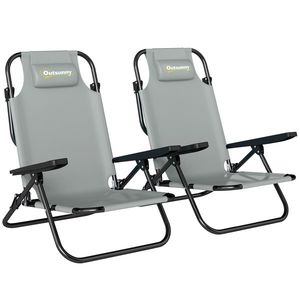 Outsunny Set de 2 Scaune de Camping Portabile, Plajă Pliabile, Spătar Reglabil, Gri Deschis. | Aosom Romania imagine