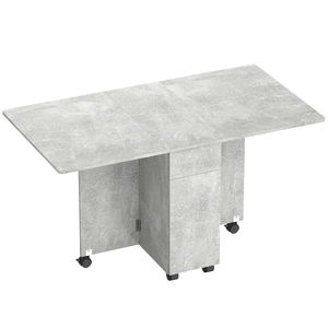 HOMCOM Masă de Luat Masa Pliabilă, Masă de Bucătărie cu Blaturi Rabatabile și Roți cu Frâne pentru 6 Persoane, Birou Compact cu 2 Sertare, 2 Uși și Dulap, pentru Living, 140x76x74î cm, Gri Ciment | Aosom Romania imagine
