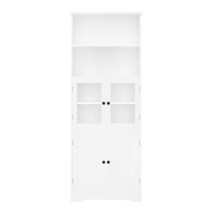 Dulap înalt pentru baie cu spațiu de depozitare, ușă de dulap din sticlă, rafturi ajustabile, 57, 4x28, 4x162, 5 cm, Alb imagine